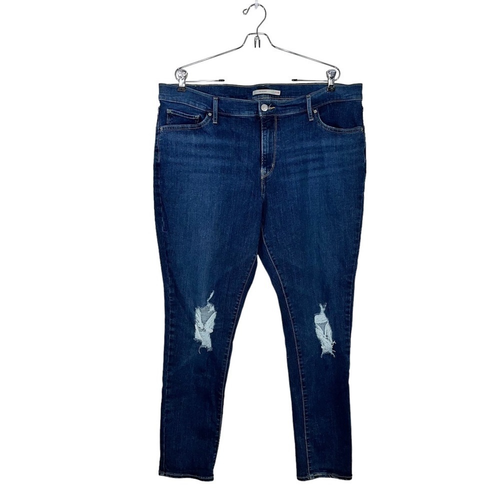 LEVIS WOMENS 711 Skinny Jeans Destructed Destroyed High Rise Sz 20 Dark Wash